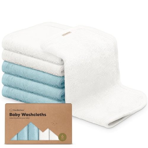 6-Pack Organic Baby Washcloths - Soft Viscose Derived from Bamboo Washcloth, Baby Wash Cloths, Baby Wash Cloth for Newborn, Kids, Bath Baby Towels, Face Towel, Face Cloths for Washing Face(White/Sky)