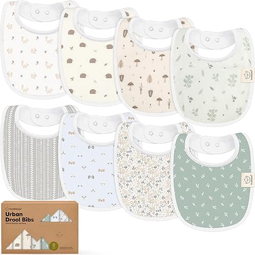 8-Pack Organic Baby Bibs for Boys, Girls - Soft Cotton Drooling and Teething Bibs for Baby Girl & Boy, Extra Absorbent, Easy to Clean & Put On for Toddler, Newborn, Infant 0-24 Months (Prairie)