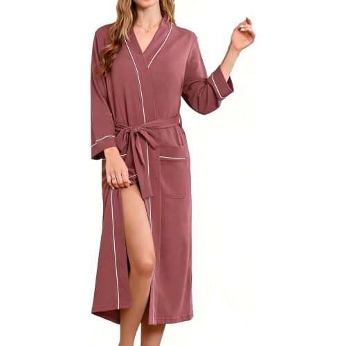 HEARTNICE Womens 100% Cotton Robe, Soft Kimono Spa Long Bathrobe Lightweight Loungewear