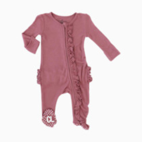 Caden Lane Bamboo Waffle Ruffle Zipper Footie - Boysenberry, Newborn