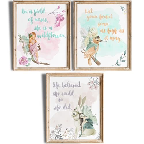 Girls Room Decor Fairy (Set of 3) Art Print - 8x10 (Unframed) | Magical Artwork to Spark Imagination and Wonder | Room Décor for Girls | Ideal for Nurseries, Bedrooms, or Playrooms | Wall Art