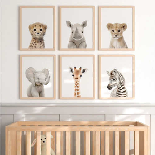 Framed Baby Safari Animals Nursery Decor - African Animals Set of 6 Framed Prints – The Crown Prints