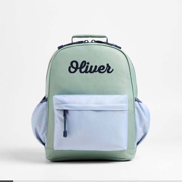 Personalized Green and Blue Colorblock Medium Kids Backpack with Side Pockets