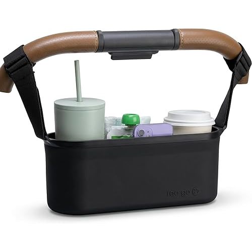Universal Silicone Stroller Organizer with Cup Holders | Waterproof, Easy-Clean, BPA-Free Caddy with Organized Interior | Anti-Slip Straps fit Uppababy, Nuna, Doona & Most Strollers | roo go