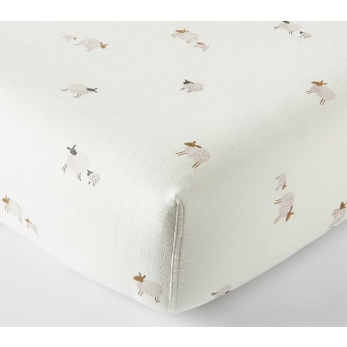 Sleepy Sheep Organic Muslin Crib Fitted Sheet | Pottery Barn Kids