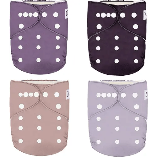 Amethyst 4-Pack Cloth Pocket Diapers with 4 Bamboo Inserts