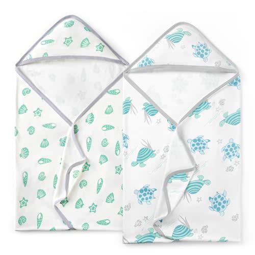Momcozy Baby Towel with Hooded-Original Design Baby Towel Set -Soft & Absorbent- Shower Gifts or Bath Essential for Infant, Newborn, Toddler, Marine Sea Turtle Shells Magic