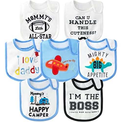 7Pcs Cotton Waterproof Baby Bibs Hook Loop Closure Newborn Babies Bib Keepsake Baby Gift for Drooling Feeding Eating