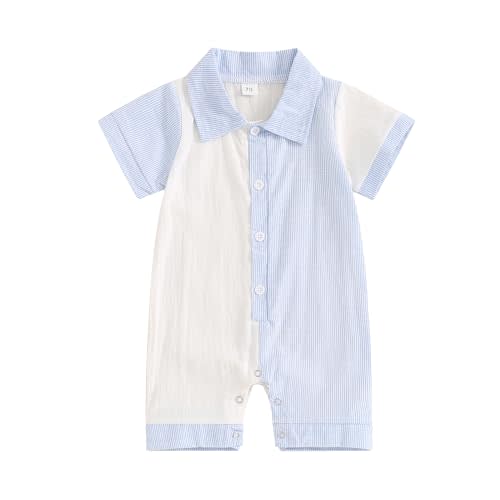 BemeyourBBs Newborn Baby Boy Summer Clothes Short Sleeve Dress Shirt Romper Button Jumpsuit Gentleman One Piece Outfit