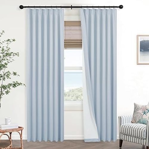 Mrs.Naturall Light Blue Curtains 84 Inch Length 2 Panels Set,Blackout Pinch Pleated Grandmillennial Home Decor Curtains for Living Room Bedroom Grand Millenial Decor