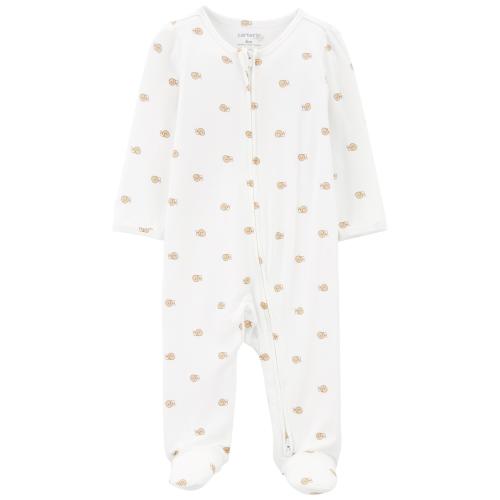 Baby Snail Print Zip-Up PurelySoft Sleep & Play Pajamas - NB - Style,Ivory