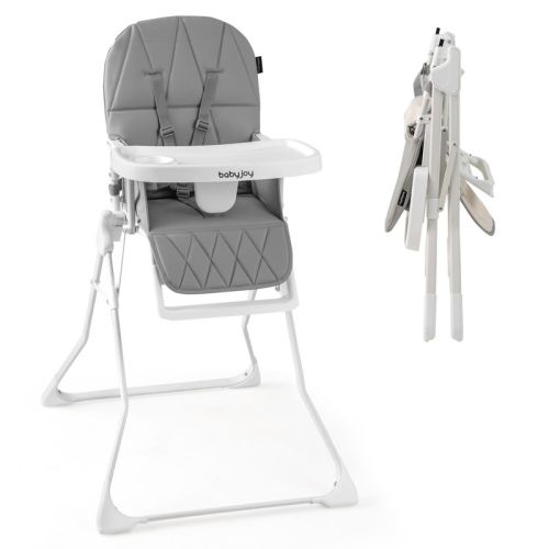 Foldable High Chair, Easy Clean Compact Highchair with Removable Adjustable Tray and PU Seat Cushion, 5-Point Safety Belt for Babies and Toddlers