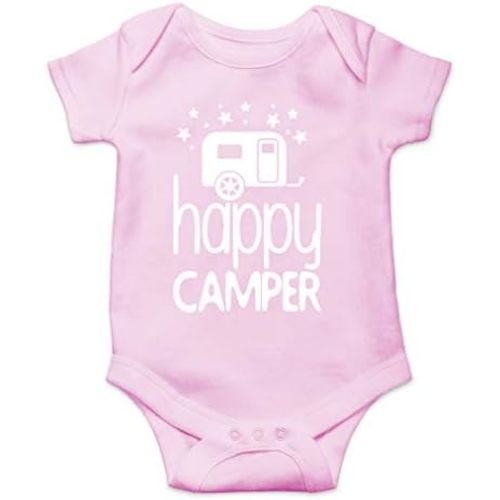 AW Fashions Happy Camper Baby Bodysuit Funny Cute Infant Outfit Adorable Newborn Boy Girls Unisex Romper