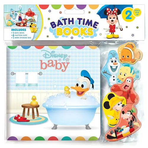Disney Baby Bath Time Books - Activity Books for kids, Bath book, 6 Padded suction cups, 1 Mesh bag
