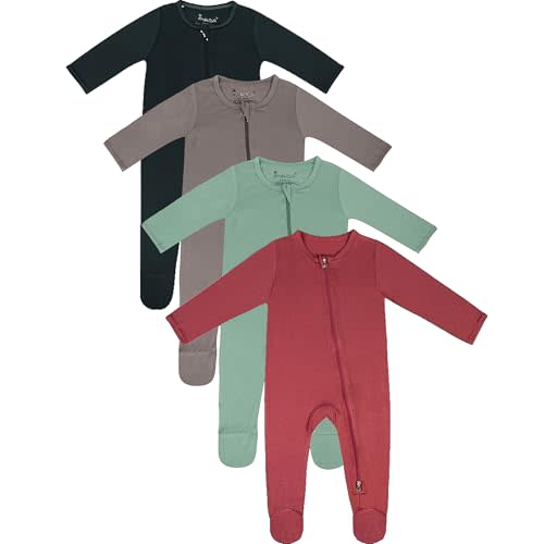 Jimonda Baby Boy Romper 4-Pack - Bamboo Zip-Up Pajamas for 0-24 Months,Unisex Footed Sleepers,Ultra-Soft Stretchy Fabric
