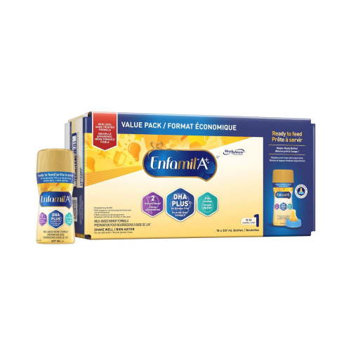 Enfamil A+ Baby Formula, Ready to Feed, Nipple-Ready Bottles, DHA (a type of Omega-3 fat) to help support brain development, Age 0-12 months, 237ml x 18 count, 18 X 237mL - Walmart.ca