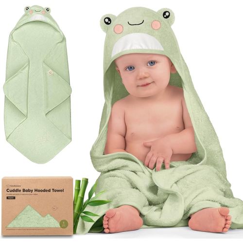KeaBabies Hooded Baby Towel for Newborn - Viscose Derived from Bamboo Large Baby Bath Towels with Hood for Boys, Girls, Toddler, Extra Absorbent & Soft Newborn Bath Essentials (Frog, Regular)