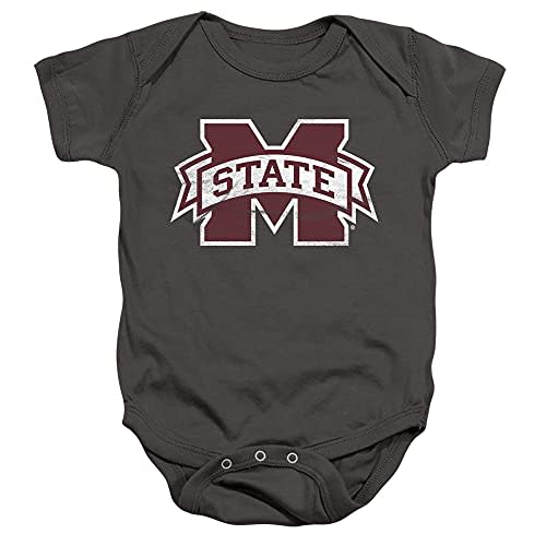 Mississippi State Bulldogs Official Distressed Primary Unisex Infant Snap Suit for Baby,Charcoal, 6 Months