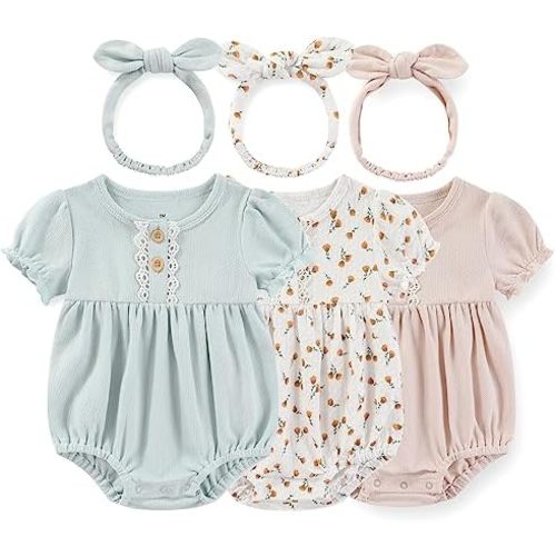 Newborn Baby Girl Bodysuit Suit Baby Clothes Short Sleeve 3 Outfit Bundle Mix Match