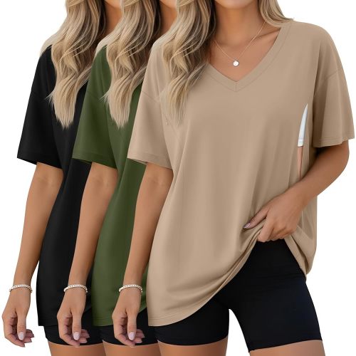 3 Pack Women's Oversize Nursing Shirts for Breastfeeding with Hidden Zippers Loose Fit Short Sleeve Maternity Tops