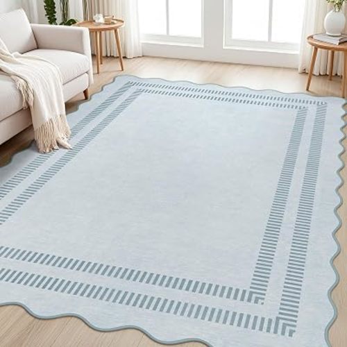 Area Rugs 5x7 Living Room Washable Modern Rug, Vintage Blue Soft Non Slip Rugs Stain Resistant Indoor Carpet for Bedroom Dining Room Nursery Home Office
