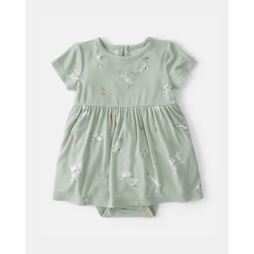 Baby Girl Easter Bunny PurelySoft Short-Sleeve Bodysuit Dress - Green | Carter's