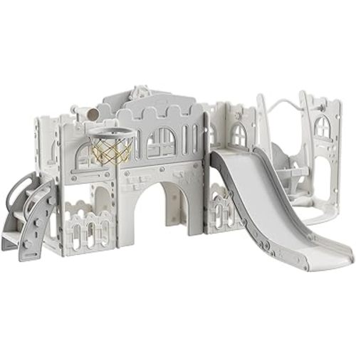 Playground Game System,10 in 1 Toddler Slide, Kids Slide Indoor for Toddlers 1-3 with Swing, Basketball Hoop and Telescope, Juegos Infantiles