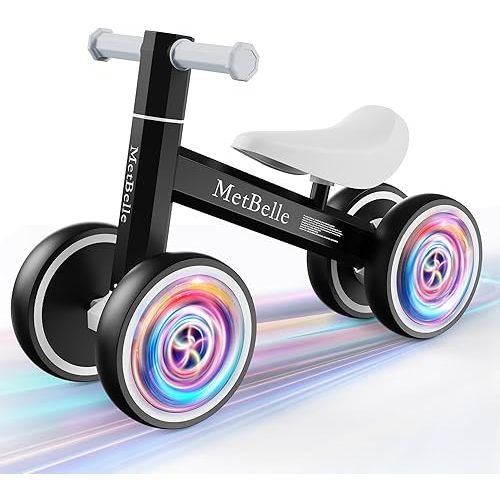 Baby Balance Bike for 1 Year Old Boys Girls Colorful Lighting 10-24 Months Push Toddler Toys Bicycle,4 Wheels First Bike for Kid's 1-2, Pre-School Children Ride on Walker First Birthday Gifts