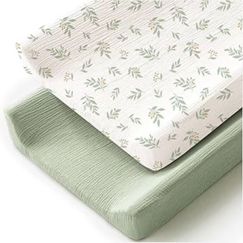 Changing Pad Cover for Neutral Baby Muslin Soft Cotton Diaper Changing Table Pad Cover Changing Pad Sheets for Girls and Boys - 2 Pack(Green)
