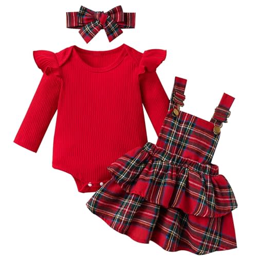 Mubineo Baby Girl Christmas Clothes Plaid Outfits Long Sleeve Romper Overall Skirt Dress Cute Newborn Outfit