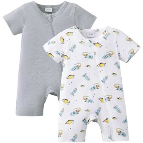 Newborn Baby Boy Clothes Summer Infant Boy Outfits Dinosaur Short Sleeve Zipper Rompers Jumpsuits Bodysuit 2 Pack