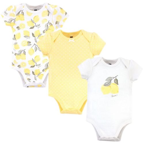 Hudson Baby Infant Girl Cotton Bodysuits 3pk, Lemon, 0-3 Months