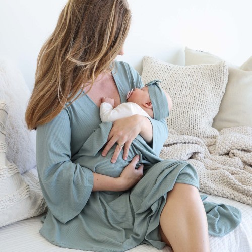 Ocean Waffle Bamboo Knit Maternity Robe