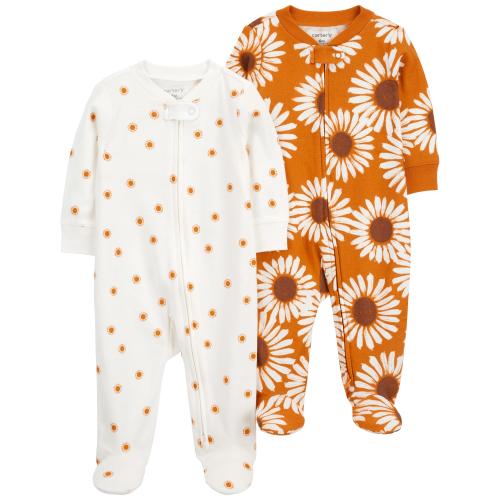Baby 2-Pack Sunflower Zip-Up Cotton Sleep & Play Pajamas - 6M - Style,Yellow
