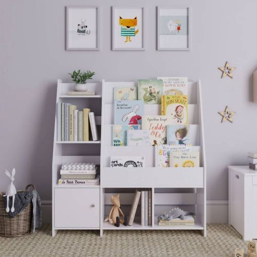 Sturdis Modern Rounded Edge Wooden Kids Bookshelf - White