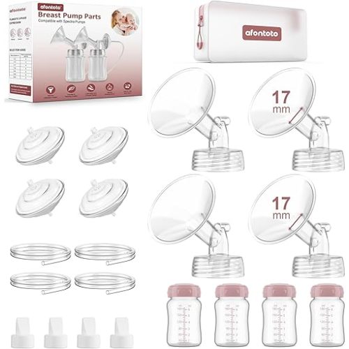 Pump Parts Compatible with Spectra S1/S2/9 Plus Breastpump, 4 Set Replacement Parts for Spectra Include 17mm Flange,Duckbill Valve,Backflow Protector,Tube,Bottle, Not Original Accessories