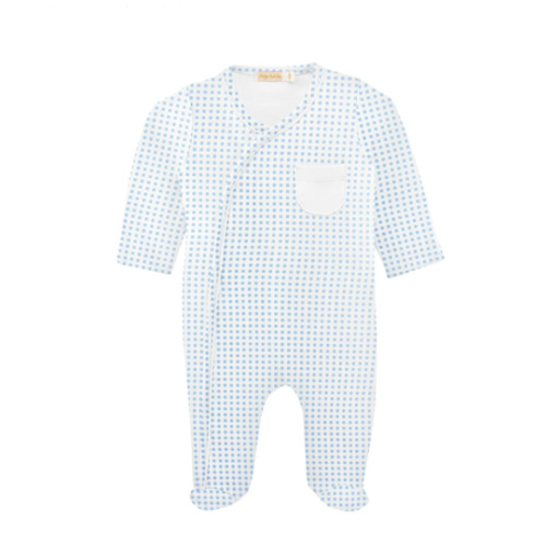 Printed Crossed Footie - Blue Mini Checks
