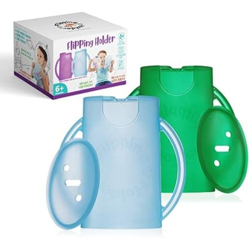 Squeeze Proof Food Pouch Holder for Toddlers, Babies, Kids, Mess Free No Squeeze Juice Box Drink and Applesauce Snack Holder with Easy Grip Handles and Lid