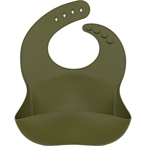 Loulou Lollipop Soft, Waterproof Silicone Feeding Bib - Olive