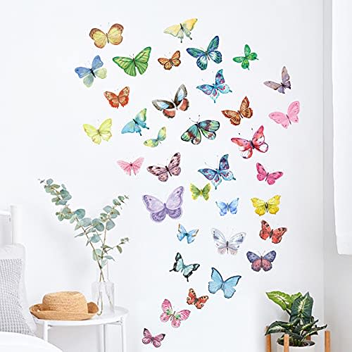 AOWDIAO Watercolor Butterfly Peel and Stick Wall Decals for Girls Bedroom Nursery Room Decor