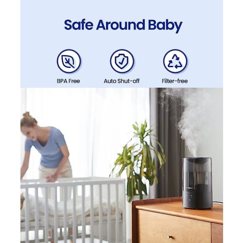 ROSEKM Humidifiers for Bedroom, Cool Mist Humidifier for Home Plant and Baby Nursery, Quiet Ultrasonic Humidifier with 360° Nozzle, Auto Shut-Off, Filterless, Black - 2.0L Standard Humidifier