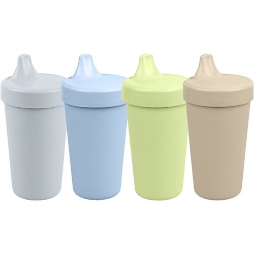 Re-Play Made in USA 10 Oz. Sippy Cups for Toddlers, Pack of 4 - Reusable Spill Proof Cups for Kids, Dishwasher/Microwave Safe - Hard Spout Sippy Cups for Toddlers 3.13" x 6.25", Meadow