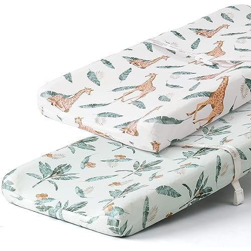 Stretchy Changing Pad Covers BROLEX Carddle Sheet Set for Baby Boys Girls,2 Pack Jersey Knit,Giraffe Leaf
