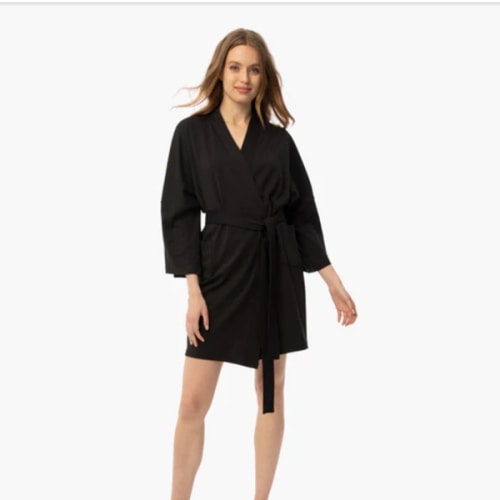 Organic Short Lounge Robe - Black · Under The Canopy
