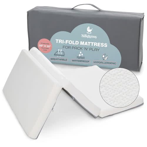 Waterproof Pack and Play Mattress Topper | 38" x 26" x 1.5" | Trifold Style - Breathable Soft Plush Foam - Portable Mattress Topper - Baby Foam Mattresses for Babies