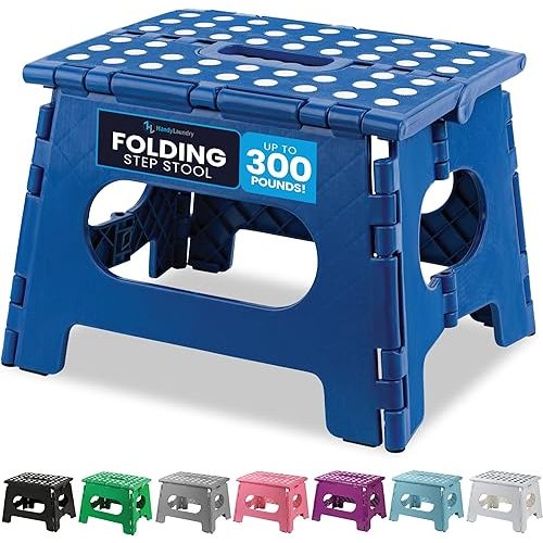 Handy Laundry Folding Lightweight Step Stool is Sturdy Enough to Support Adults and Safe Enough for Kids. Opens Easy with One Flip. Great for Kitchen, Bathroom or Bedroom. (Blue)