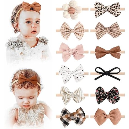 Niceye 12 Pack Baby Headbands and Bows Trendy Handmade Baby Hairbands for Newborn Infants Toddler Hair Accessory
