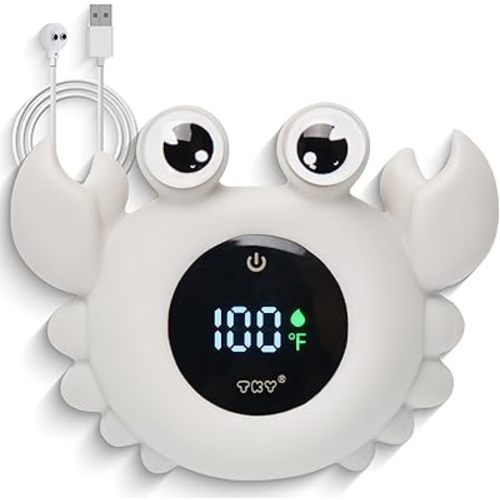 Baby Bath Thermometer with Floating Toys & Room Temperature Monitor - Rechargeable Digital Thermometer with Temperature Alerts, Bath Essentials for Newborns, Infants (Advanced Grey)
