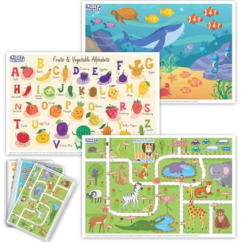 40 Pack Waterproof Disposable Placemats for Baby, Place mats for Kids, Toddler - Kids Placemats for Dining Table Tyke, Restaurants, and Travel (Aquarium, Alphabet and Zoo Theme)