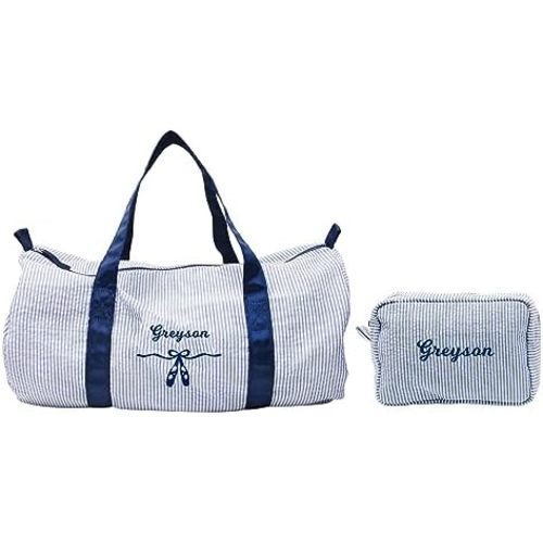 MT WORLD Personalized Kids Duffle Bag,Seersucker Travel Bag & Cosmetic Bag,Toddler Dance Bag, Seersucker Weekender Bag,Small Personal Items Bags